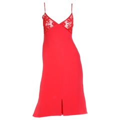 Vintage Valentino Red Silk Slip Dress with Lace Inserts & Open Back