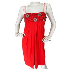 Vintage Valentino Roma Red Cocktail Dress with Crystals and Coral Cabachons