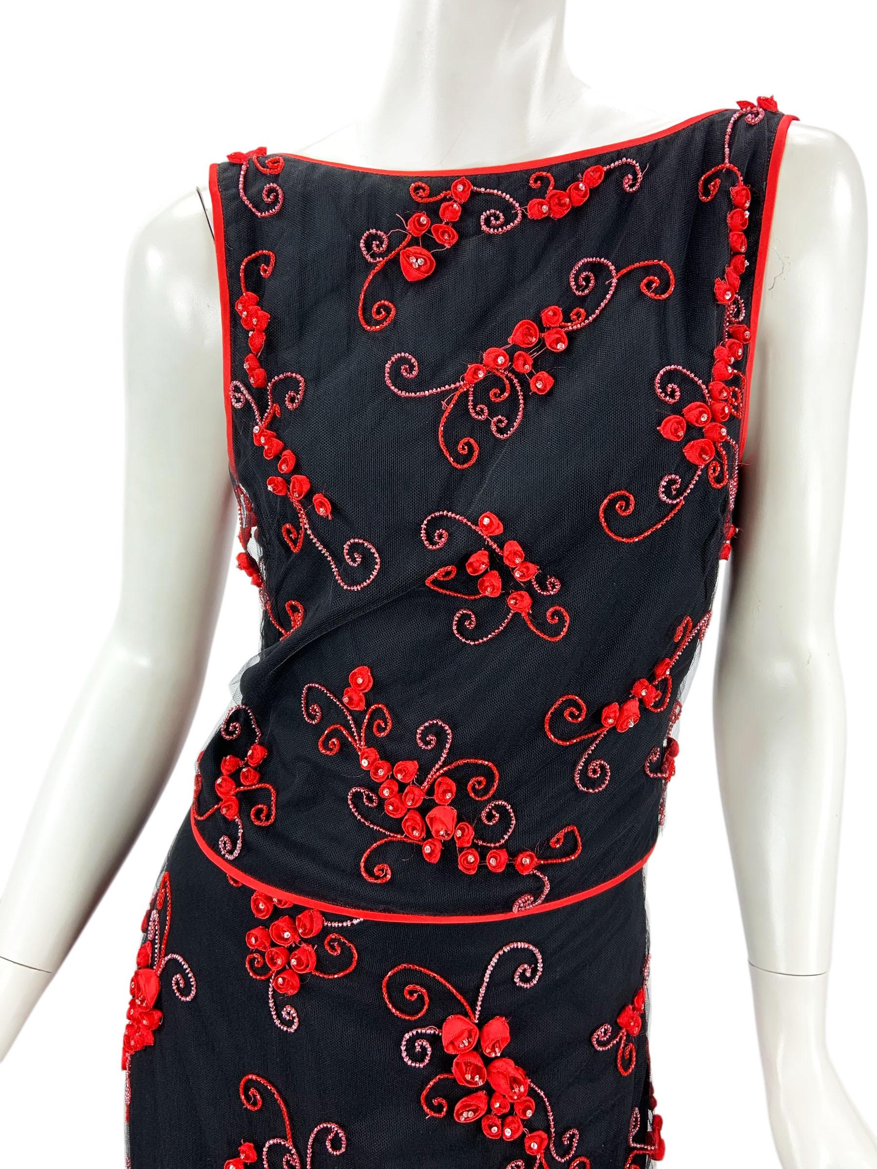 Women's Vintage Valentino Runway SS 2000 Embroidered Beaded Silk Tulle Skirt Suit US 8 For Sale