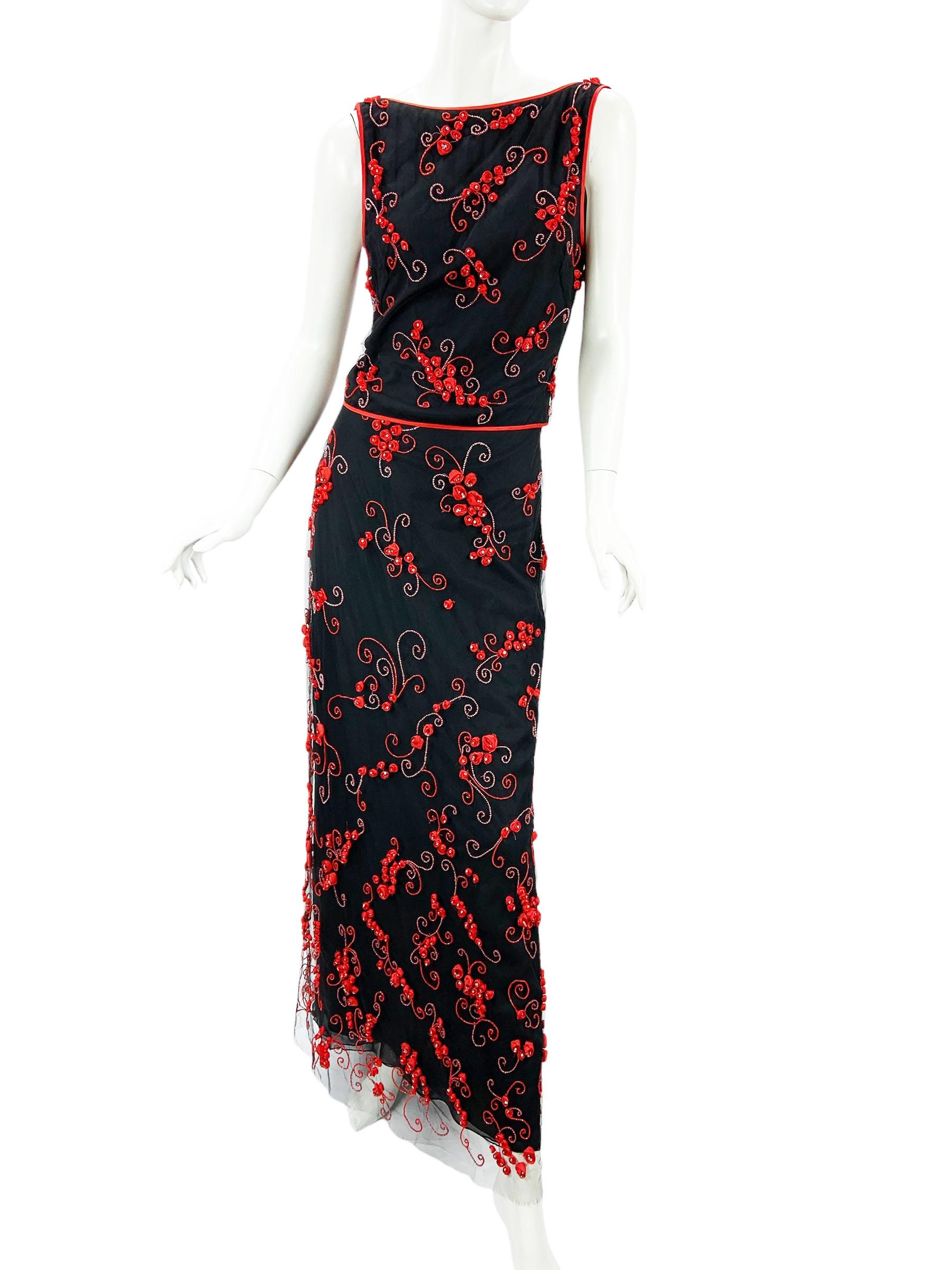 Vintage Valentino Runway SS 2000 Embroidered Beaded Silk Tulle Skirt Suit US 8 For Sale 2