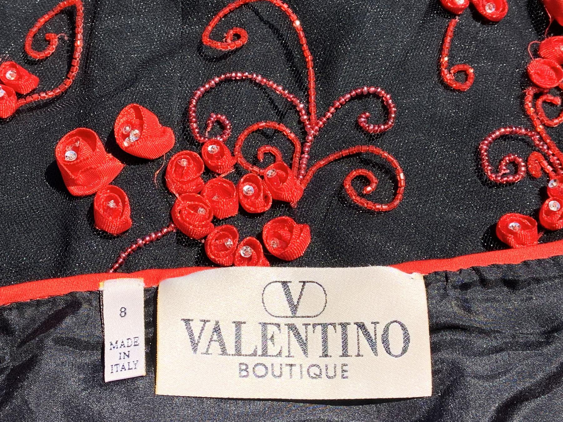 Vintage Valentino Runway SS 2000 Embroidered Beaded Silk Tulle Skirt Suit US 8 For Sale 3