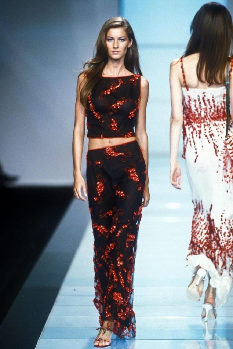 Vintage Valentino Runway SS 2000 Embroidered Beaded Silk Tulle Skirt Suit US 8 For Sale 4