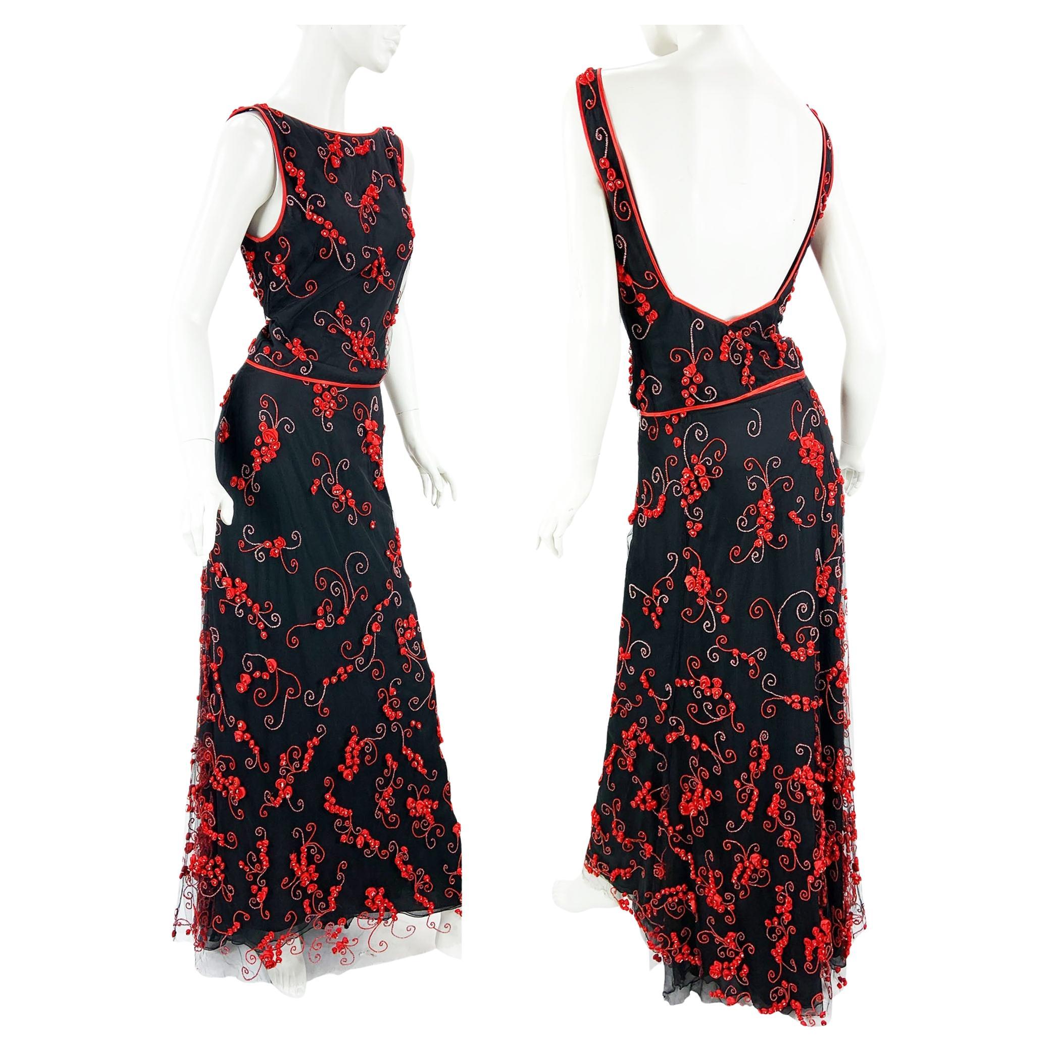 Vintage Valentino Runway SS 2000 Embroidered Beaded Silk Tulle Skirt Suit US 8 For Sale