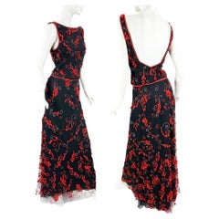 Vintage Valentino Runway SS 2000 Bordado de cuentas de seda Tul Falda Traje US 8