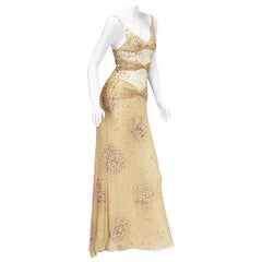 Valentino - Robe de défilé vintage transparente et sexy, entièrement embellie, couleur chair, issue d'un défilé printemps-été 2001