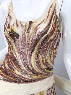 Vintage Valentino Sequined Flapper 20s Style Car Wash Hem Chiffon Dress + Shawl