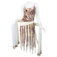 Retro Valentino Sequined Flapper 20s Style Car Wash Hem Chiffon Dress + Shawl