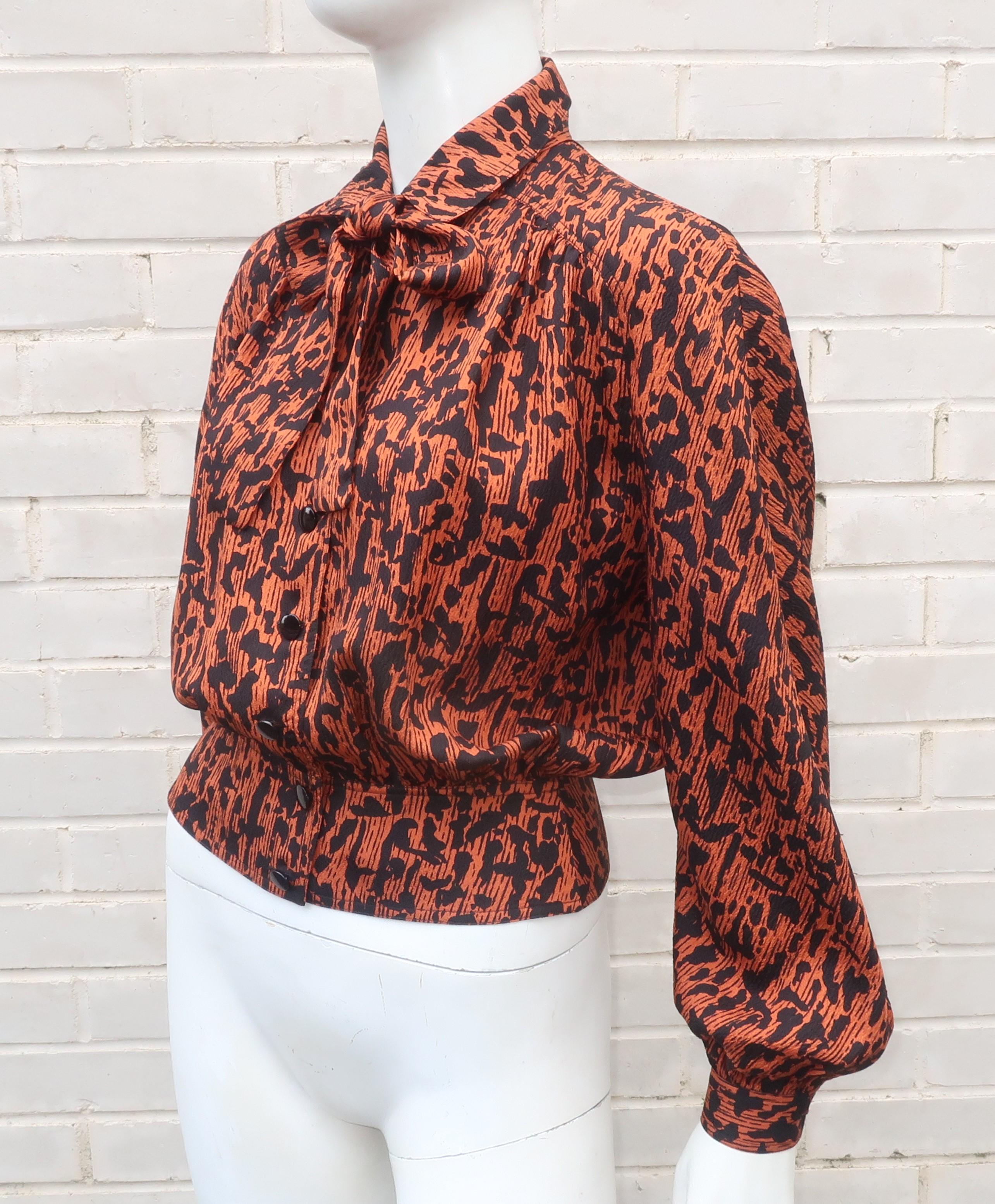 Vintage Valentino Silk Crepe Abstract Animal Print Blouse In Good Condition In Atlanta, GA