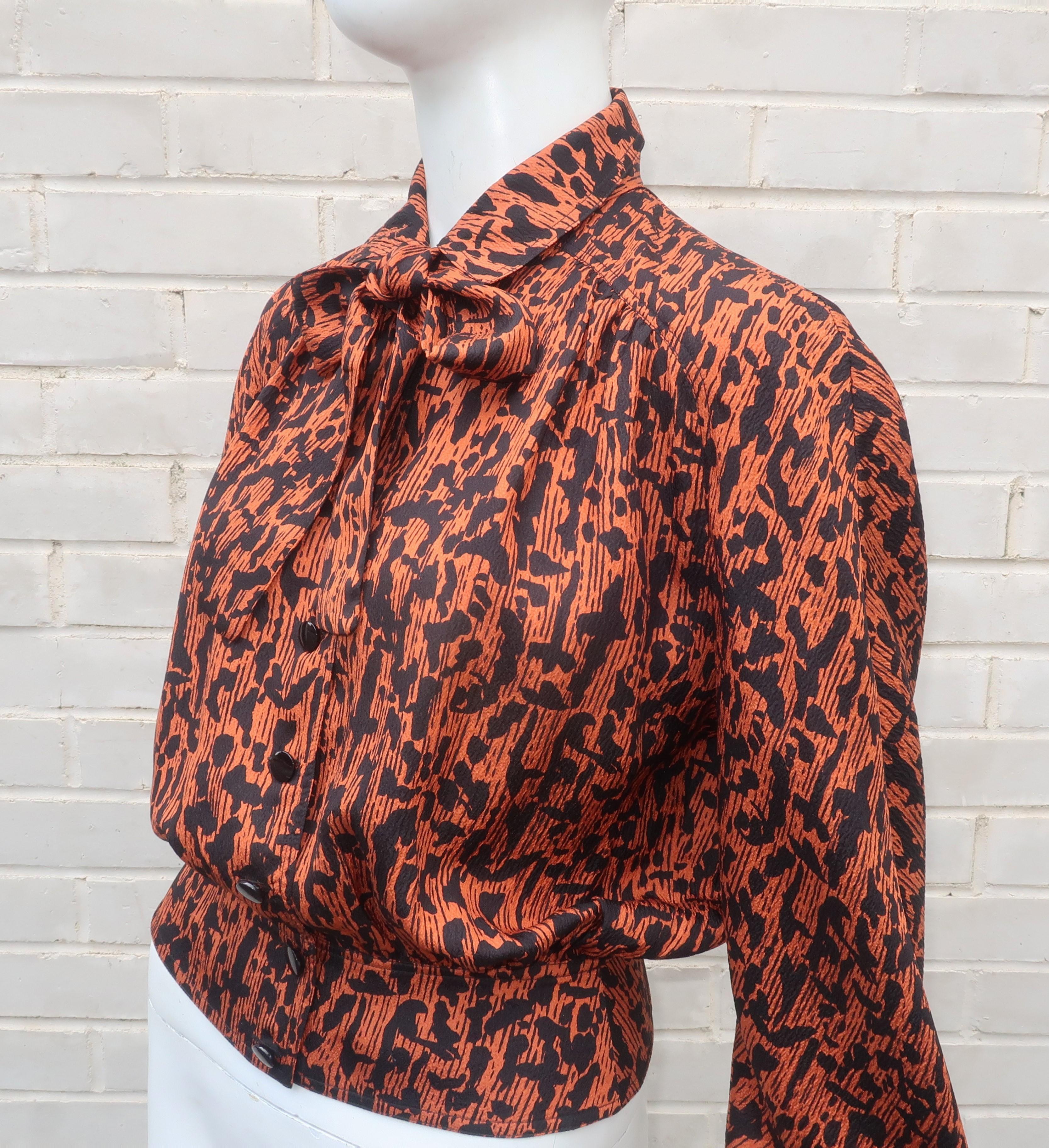 Women's Vintage Valentino Silk Crepe Abstract Animal Print Blouse