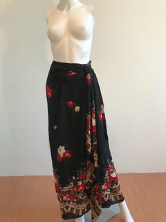 Vintage Valentino Silk Chiffon Floral & Tassel Printed Maxi Skirt