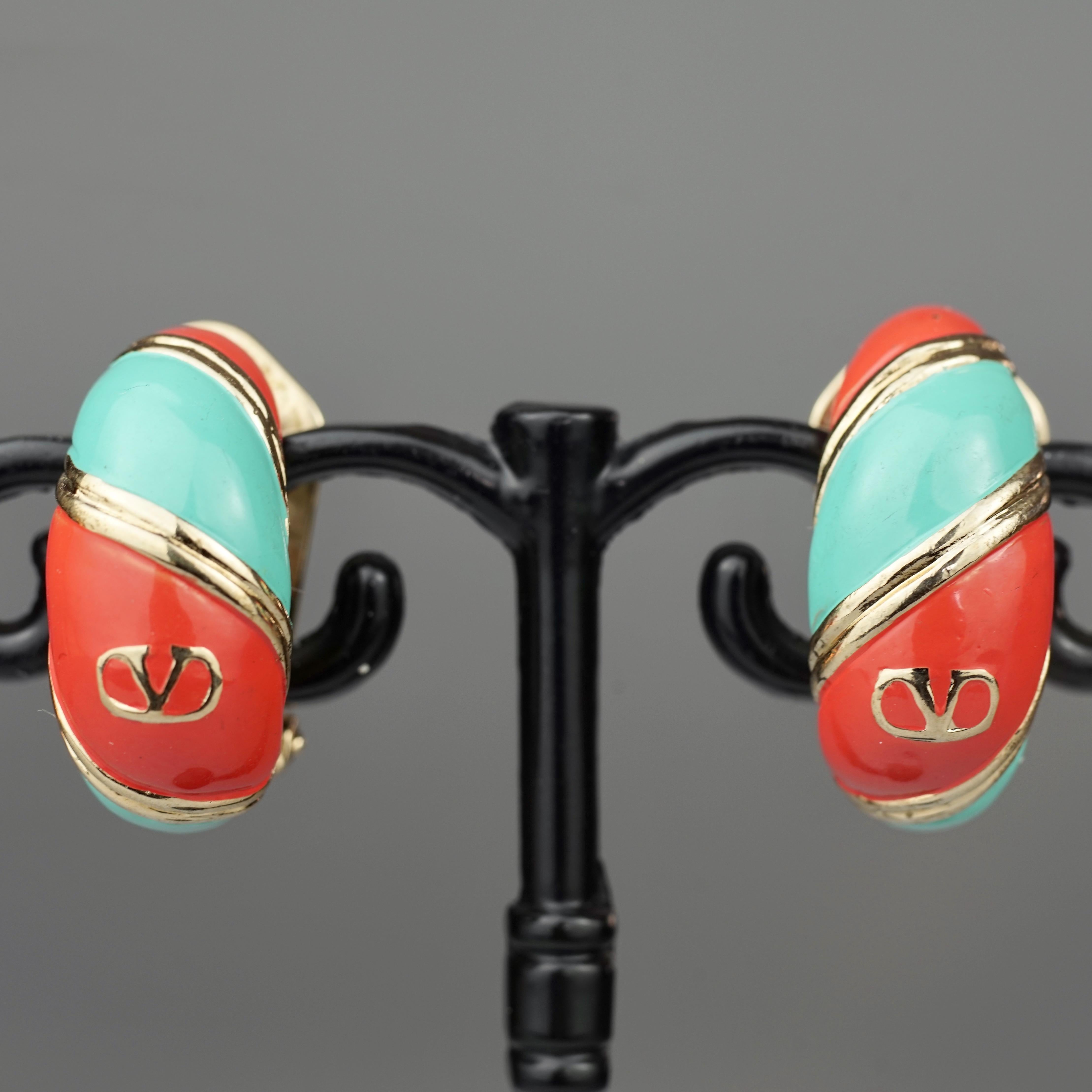 Women's Vintage VALENTINO V Logo Enamel Earrings For Sale