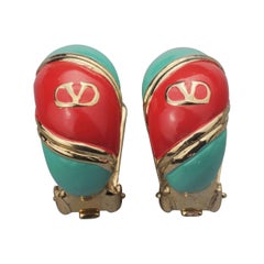 Vintage VALENTINO V Logo Enamel Earrings