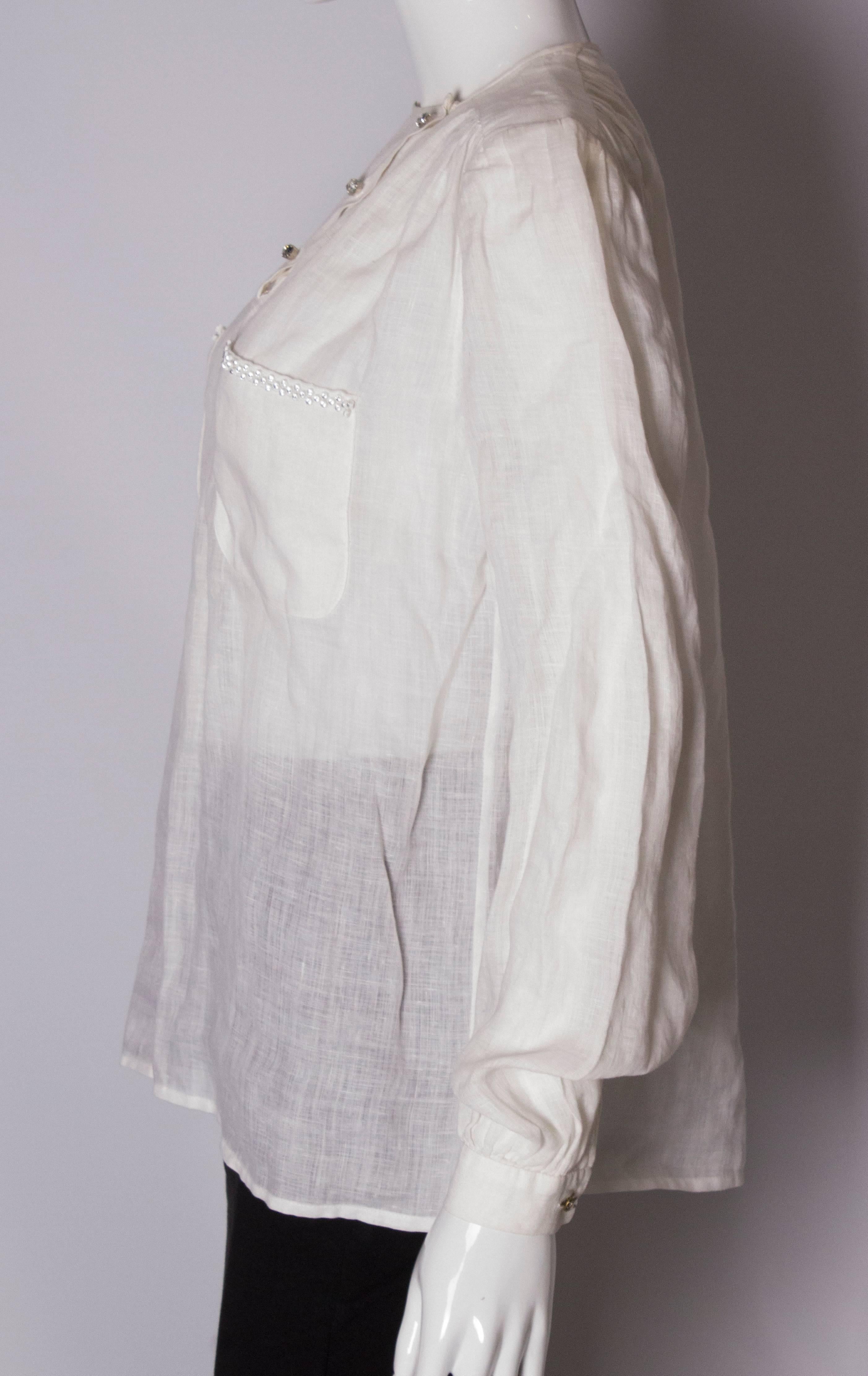 Gray Vintage Valentino White Linen Blouse For Sale