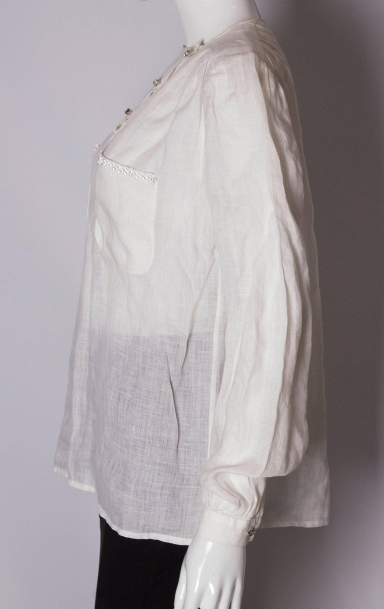 Vintage Valentino White Linen Blouse For Sale at 1stDibs