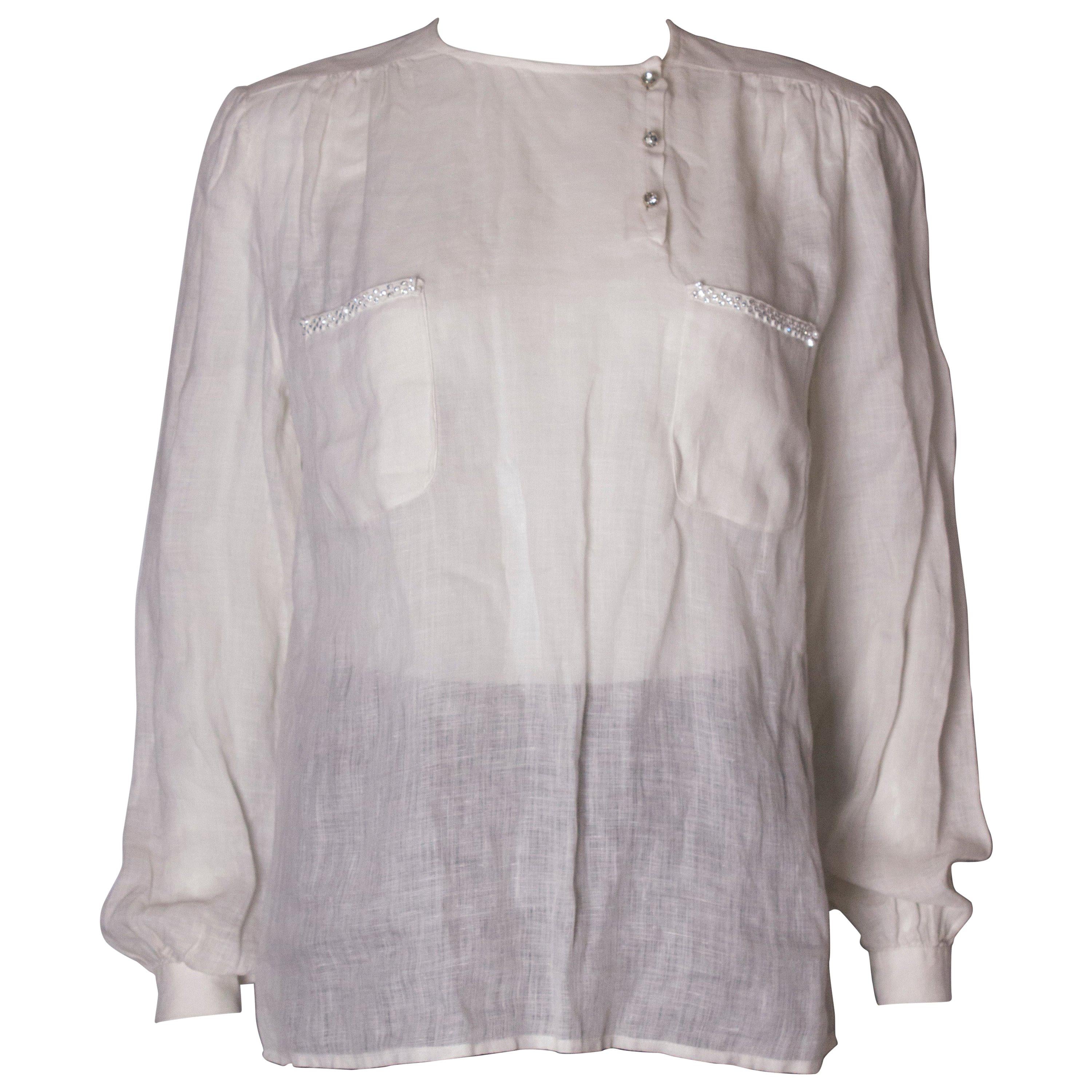 Vintage Valentino White Linen Blouse For Sale