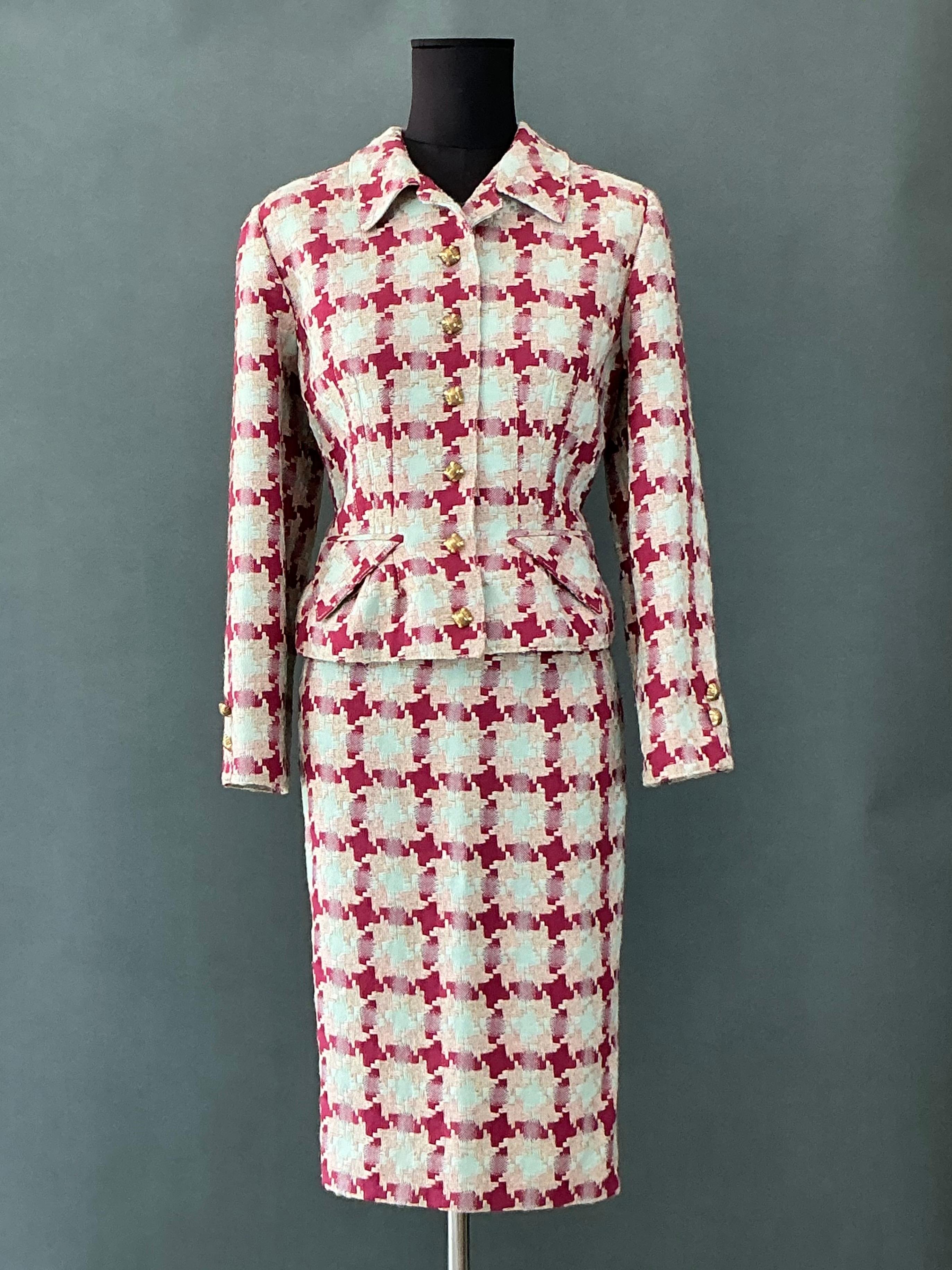 Beige Vintage Valentino Woven Skirt Suit For Sale
