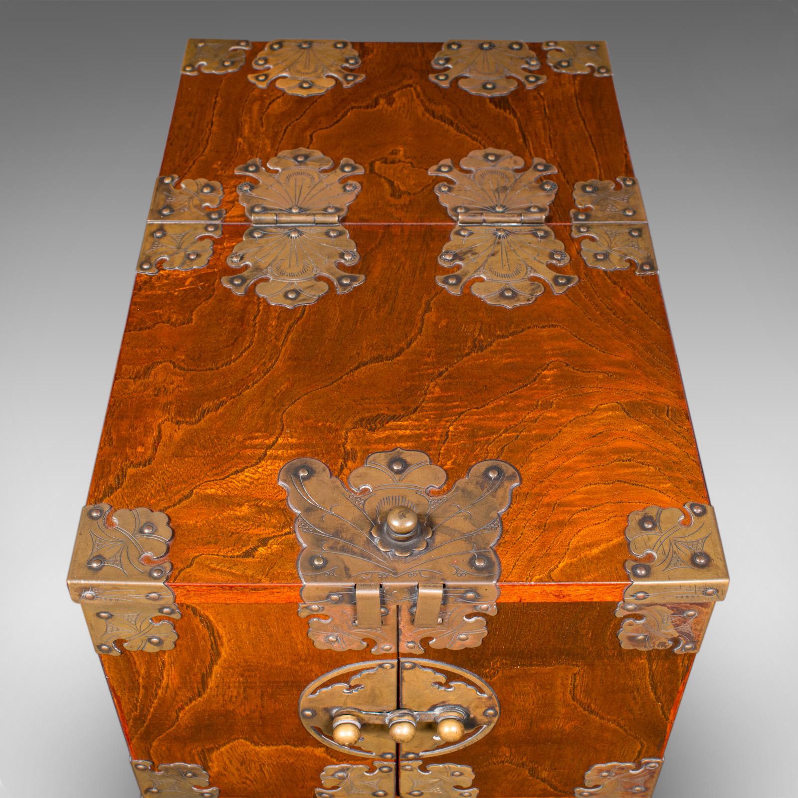 Vintage Valet Case, Korean, Oriental Elm, Brass, Grooming Box, Mirror, C.1970 For Sale 4