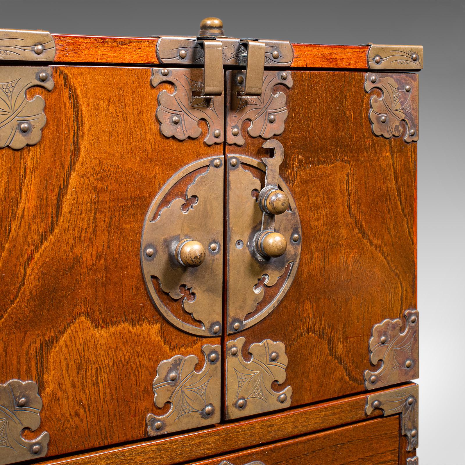 Vintage Valet Case, Korean, Oriental Elm, Brass, Grooming Box, Mirror, C.1970 For Sale 5