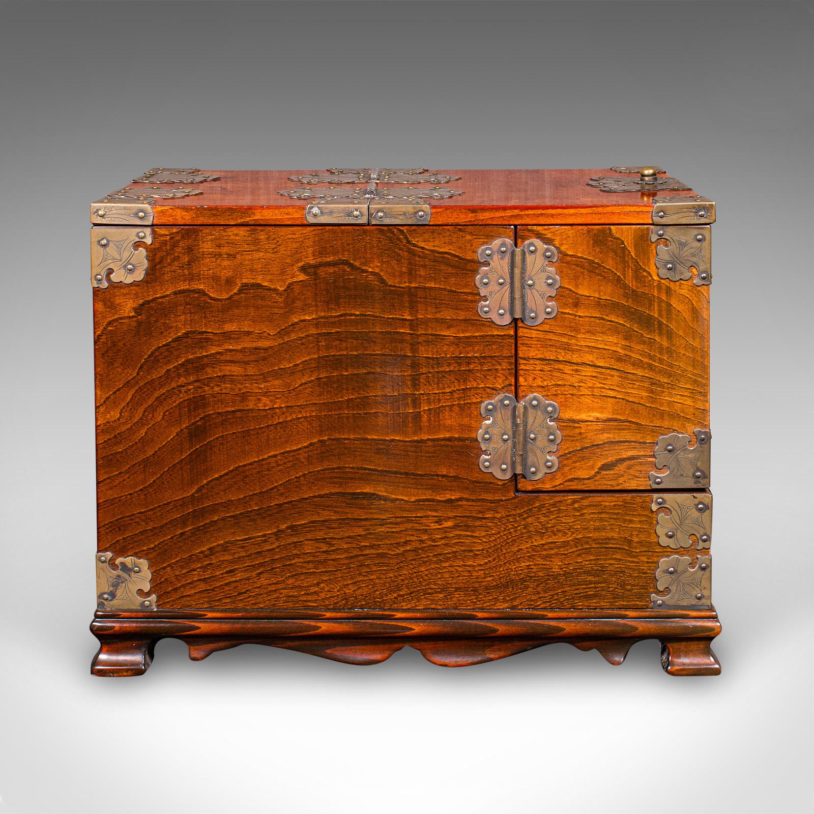 Late 20th Century Vintage Valet Case, Korean, Oriental Elm, Brass, Grooming Box, Mirror, C.1970 For Sale