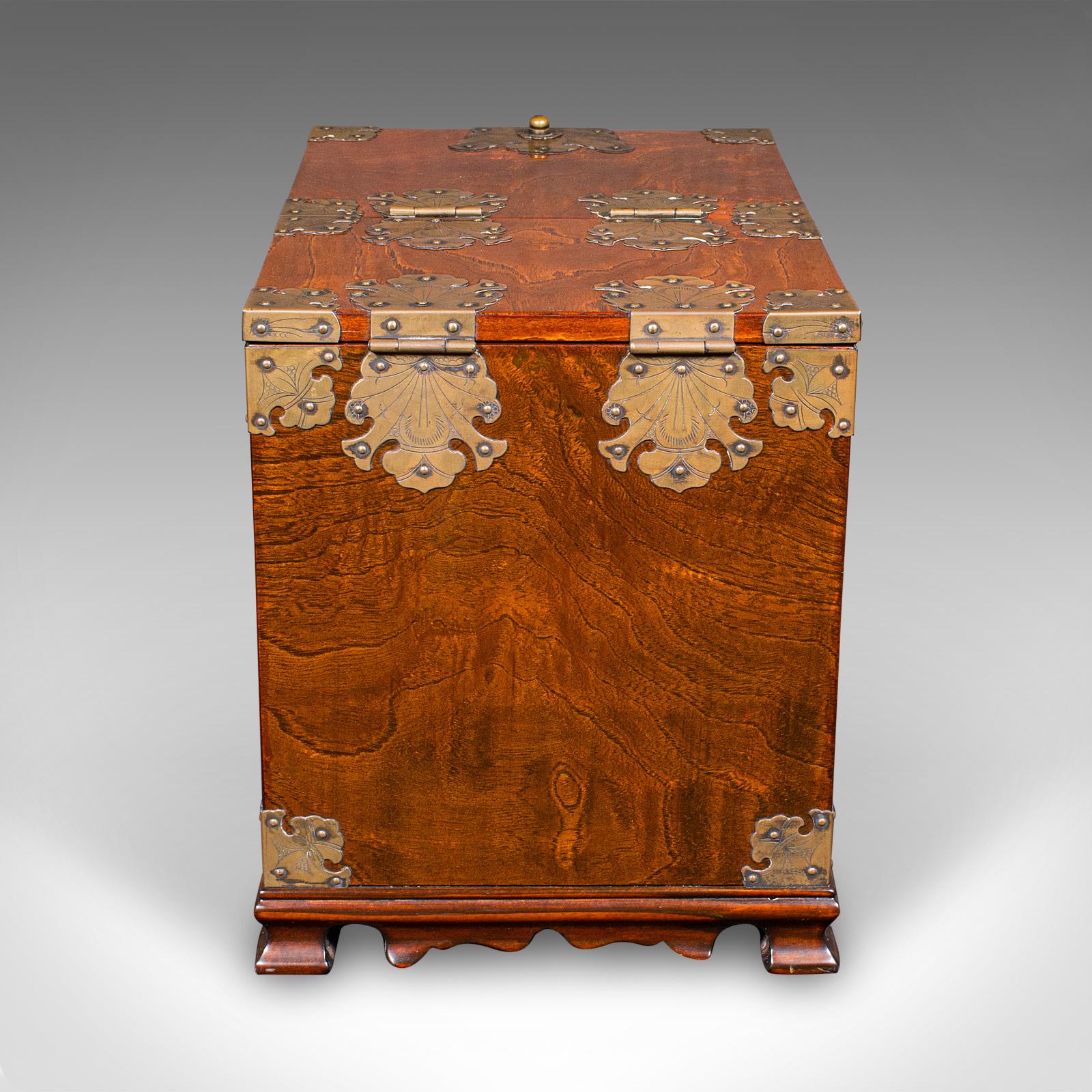 Vintage Valet Case, Korean, Oriental Elm, Brass, Grooming Box, Mirror, C.1970 For Sale 2