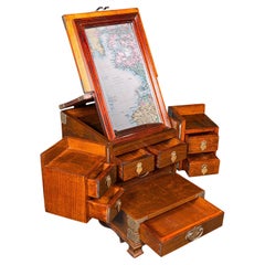 Vintage Valet Case, Korean, Oriental Elm, Brass, Grooming Box, Mirror, C.1970