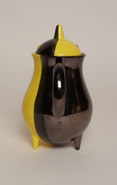 Vintage Vallauris Two Tone Gray and Yellow Ceramic Teapot by Auguste Lucchesi