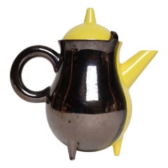Vintage Vallauris Two Tone Gray and Yellow Ceramic Teapot by Auguste Lucchesi