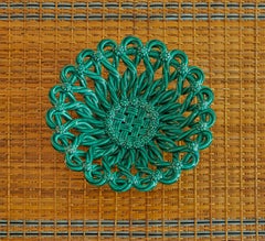 Vintage Vallauris Woven Ceramic Basket in Green Glaze, France, 1940's