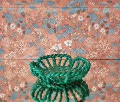 Vintage Vallauris Woven Ceramic Basket in Green Glaze, France, 1940s