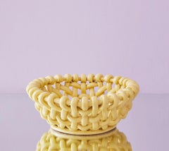 Vintage Vallauris Woven Ceramic Basket in Yellow, France, Late 19th-Century