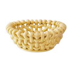 Vintage Vallauris Woven Ceramic Basket in Yellow, France, Late 19th-Century