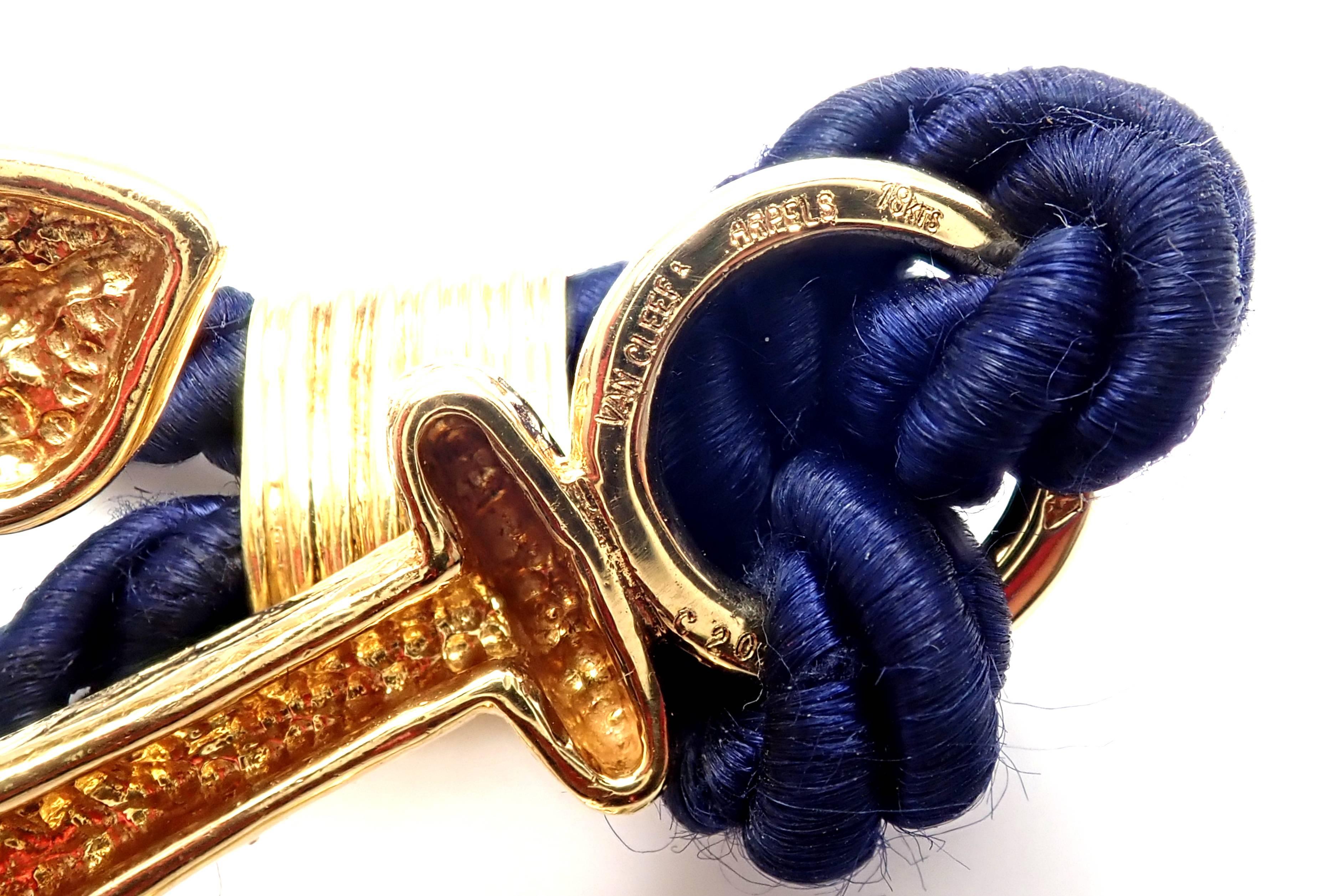 Vintage Van Cleef & Arpels Anchor Navy Silk Yellow Gold Bracelet 5