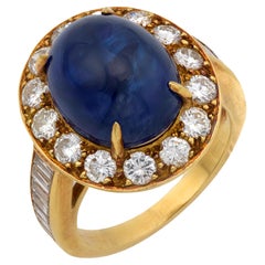 Vintage Van Cleef 8.90 carat cabochon saphir diamant or jaune 18k