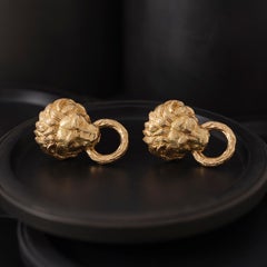Vintage Van Cleef and Arpels 18 Karat Yellow Gold Lion Door Knocker Earrings