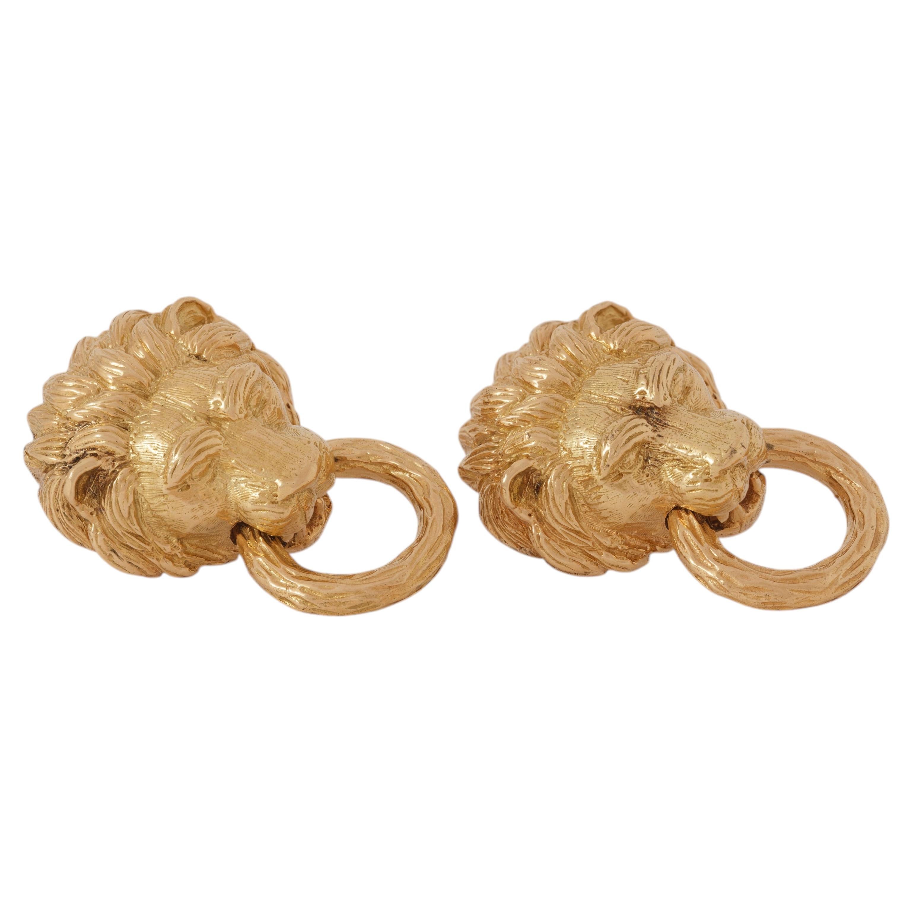 Pendientes vintage Van Cleef & Arpels de oro amarillo de 18 quilates aldaba de león