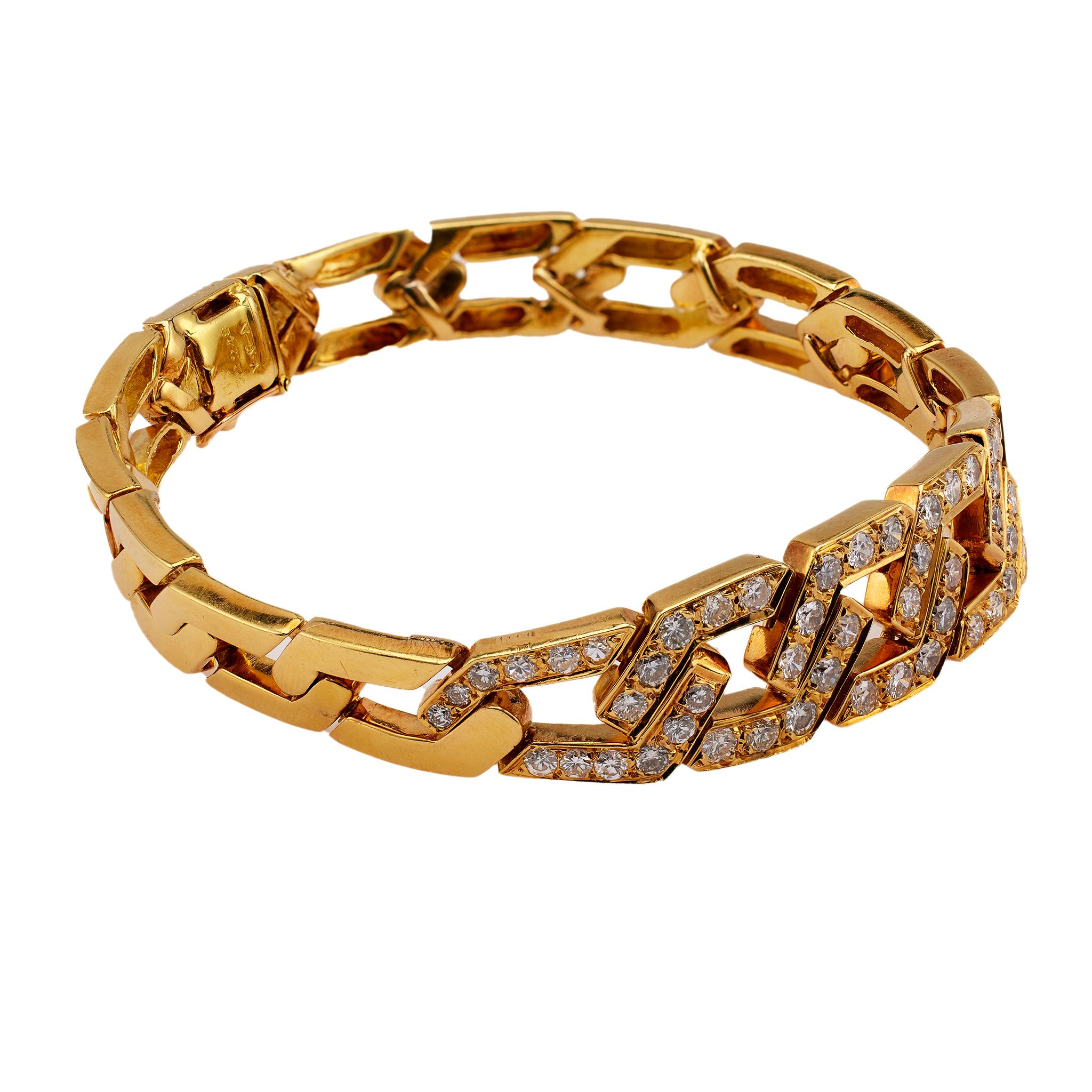 Women's or Men's Vintage Van Cleef and Arpels Diamond 18k Yellow Gold Link Bracelet