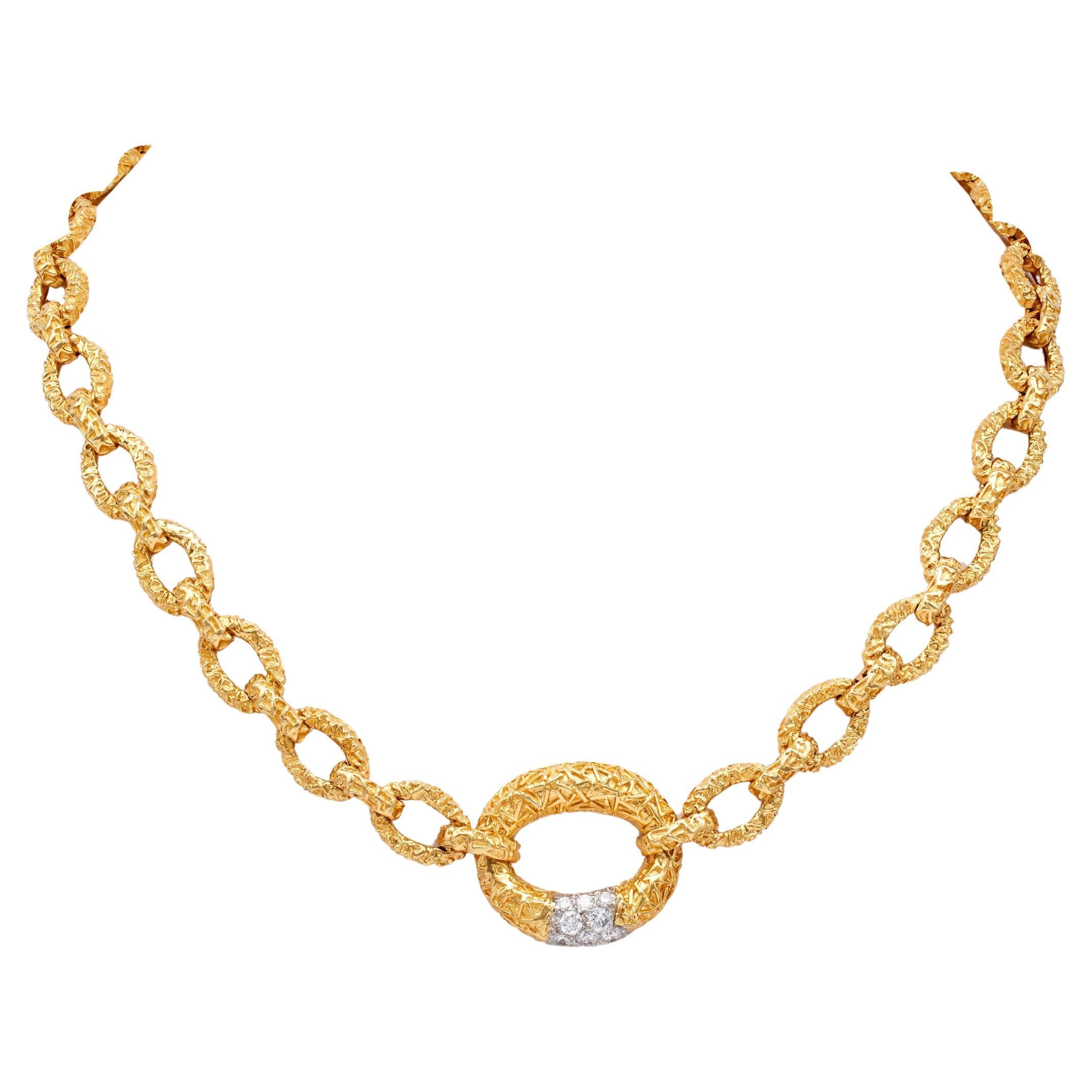 Vintage Van Cleef and Arpels Diamond 18k Yellow Gold Link Necklace For Sale