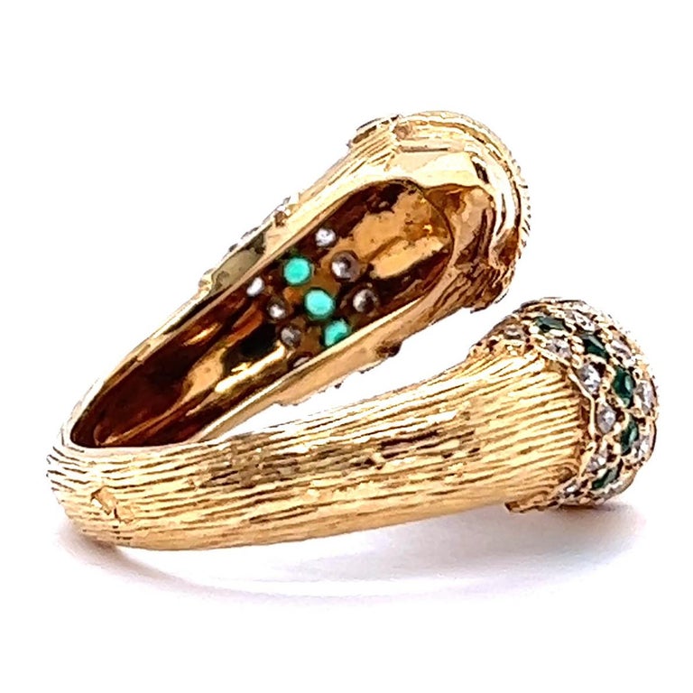 Vintage Van Cleef & Arpels Diamond Emerald Ruby 18 Karat Gold Twin Duck Ring For Sale 1