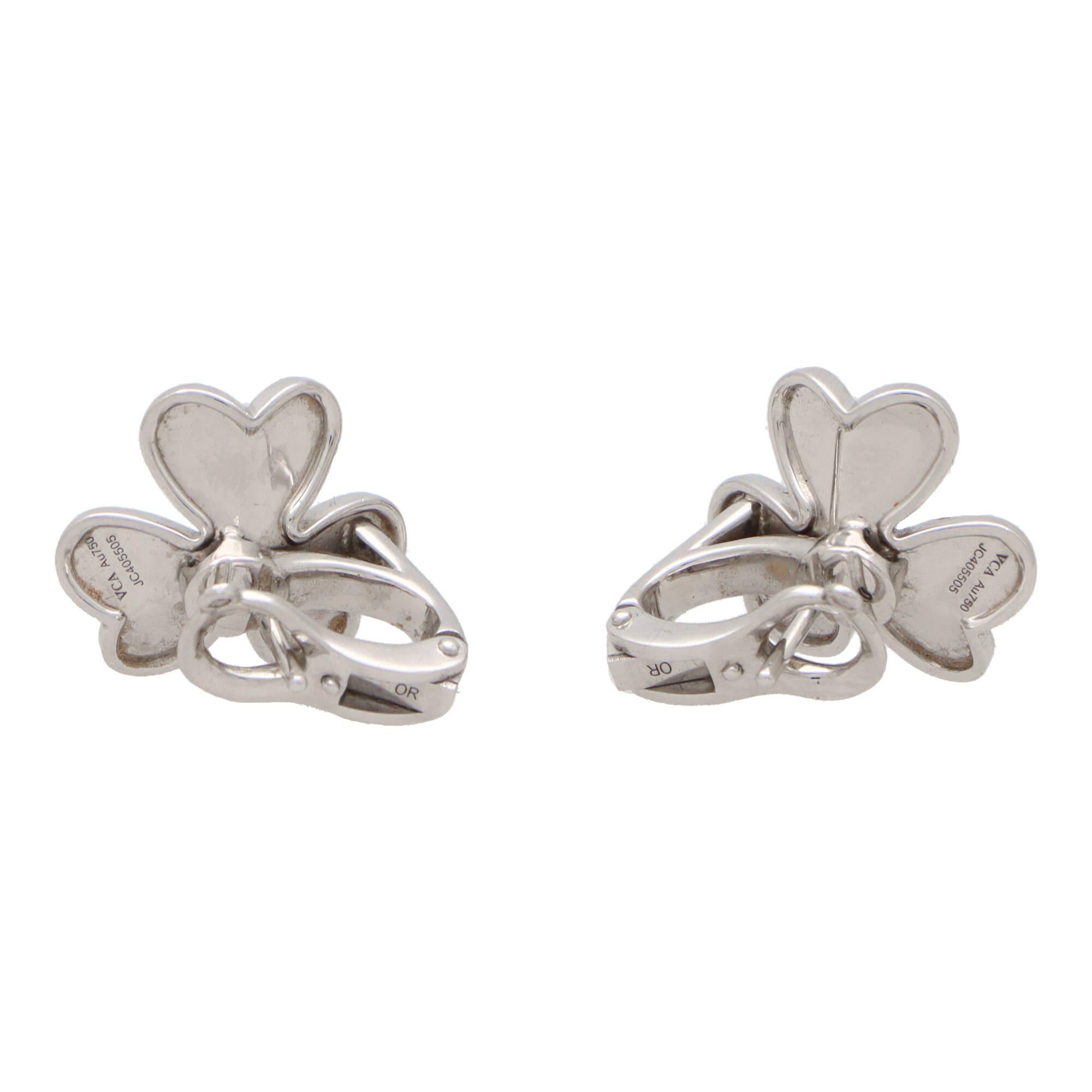 Modern Vintage Van Cleef and Arpels Frivole Diamond Earrings Set in 18k White Gold