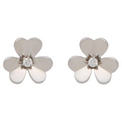 Vintage Van Cleef and Arpels Frivole Diamond Earrings Set in 18k White Gold