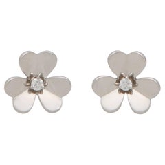 Vintage Van Cleef and Arpels Frivole Diamond Earrings Set in 18k White Gold