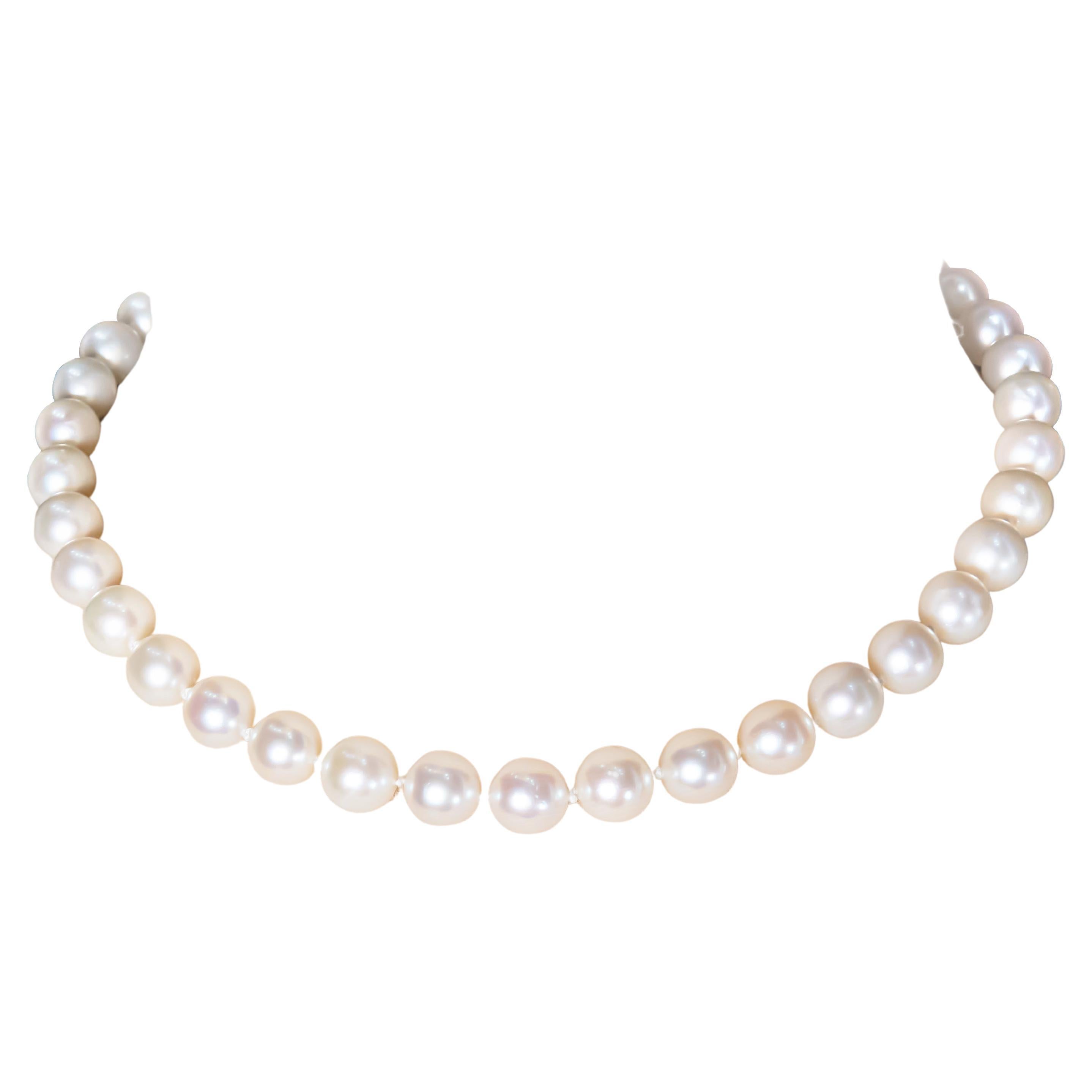 Van Cleef und Arpels ist seit mehr als einem Jahrhundert als einer der gehobensten Juweliere der Welt bekannt.  Wir präsentieren eine klassische Akoya-Perlenkette mit Perlen von 8mm-11mm.  An einer Schließe aus Platin und 18 Karat Gold befindet sich