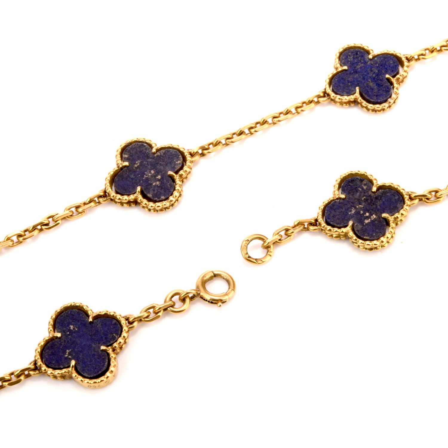 Vintage Van Cleef & Arpels collectable Lapis Alhambra 20 Motif  VCA Necklace In Excellent Condition In Miami, FL