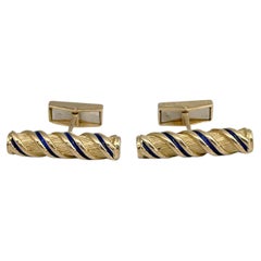 Vintage Van Cleef & Arpels 18 Karat Gold Blue Enamel Twist Cylinder Cufflinks