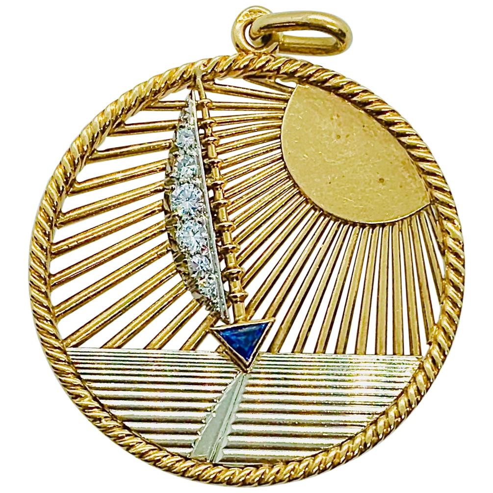 Vintage Van Cleef & Arpels 18 Karat Gold Diamond and Sapphire Sailboat Charm