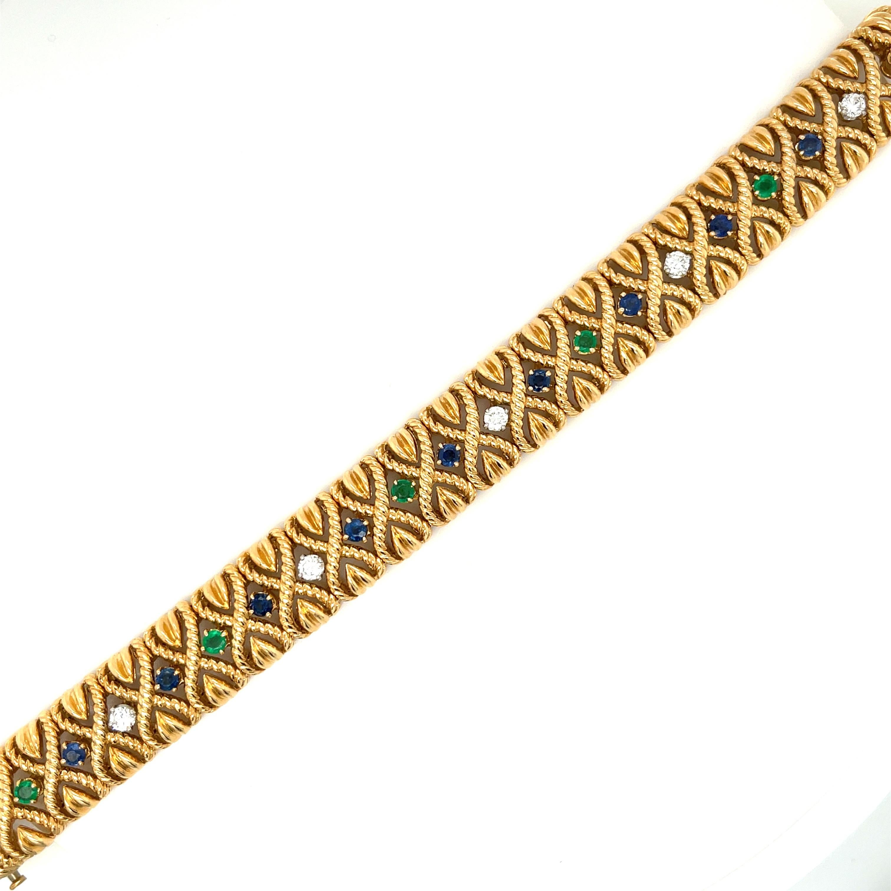 Round Cut Vintage Van Cleef & Arpels 18 Karat Gold Gem Set Diamond Braided Bracelet
