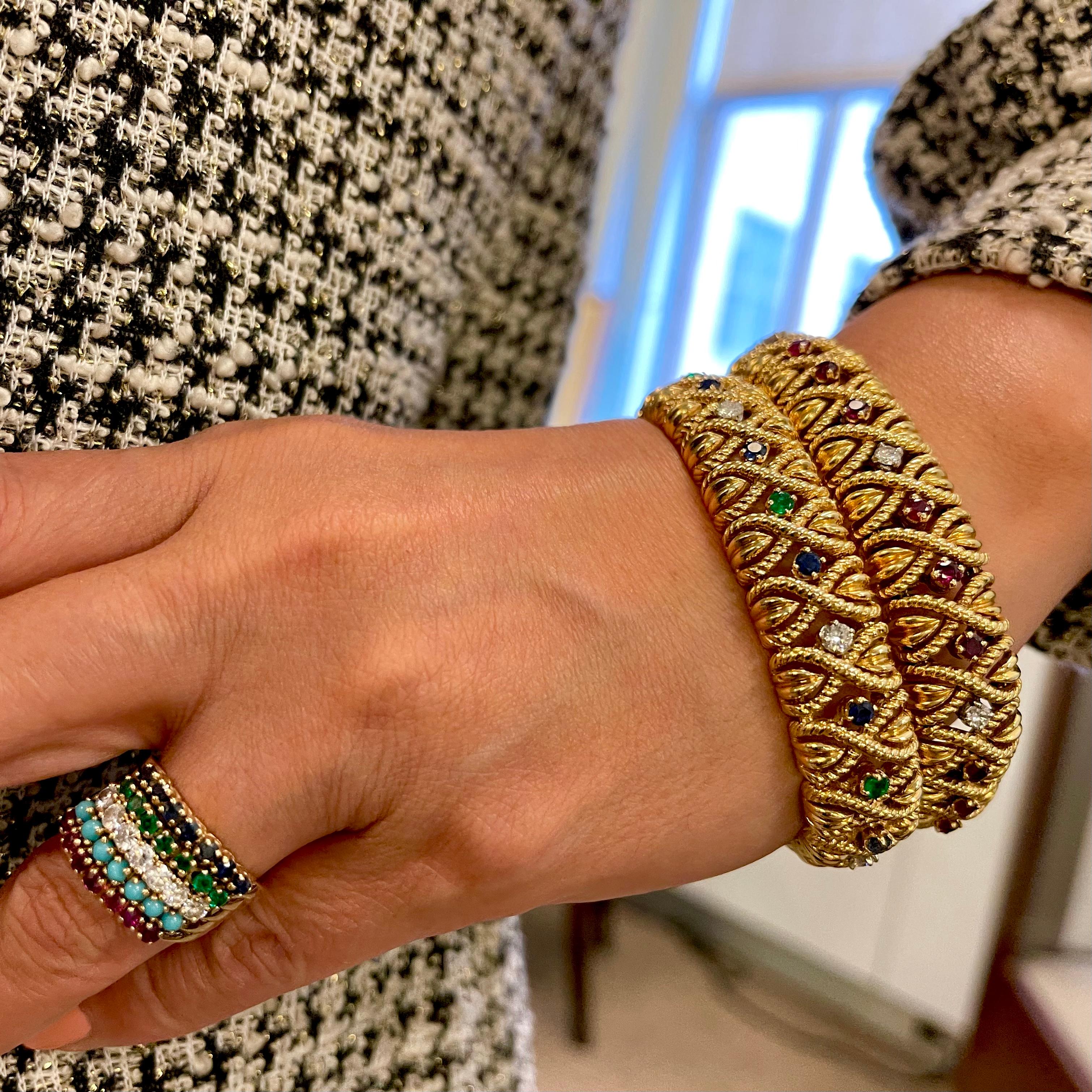 Vintage Van Cleef & Arpels 18 Karat Gold Gem Set Diamond Braided Bracelet In Good Condition In New York, NY
