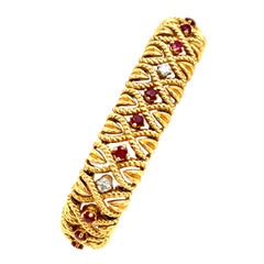 Vintage Van Cleef & Arpels 18 Karat Gold Ruby Diamond Braided Bracelet