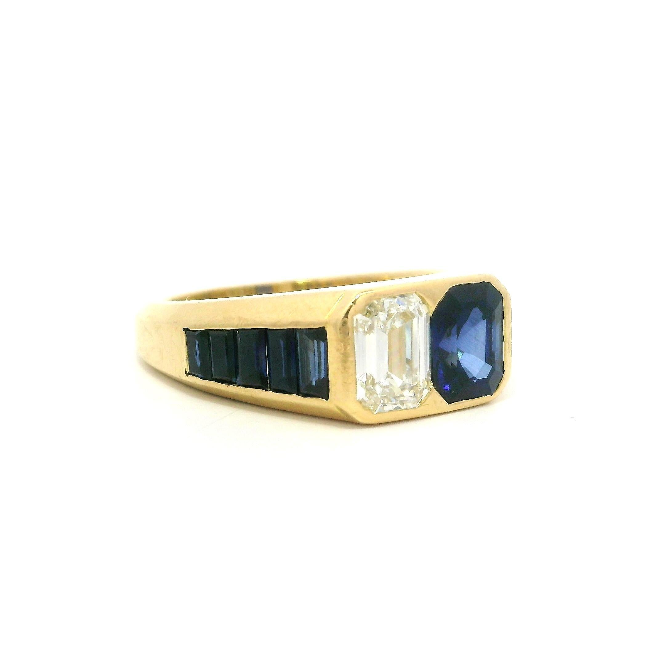 Van Cleef & Arpels 18k Gold 3.4 Karat Saphir-Diamant-Smaragdschliff-Ring im Angebot 9