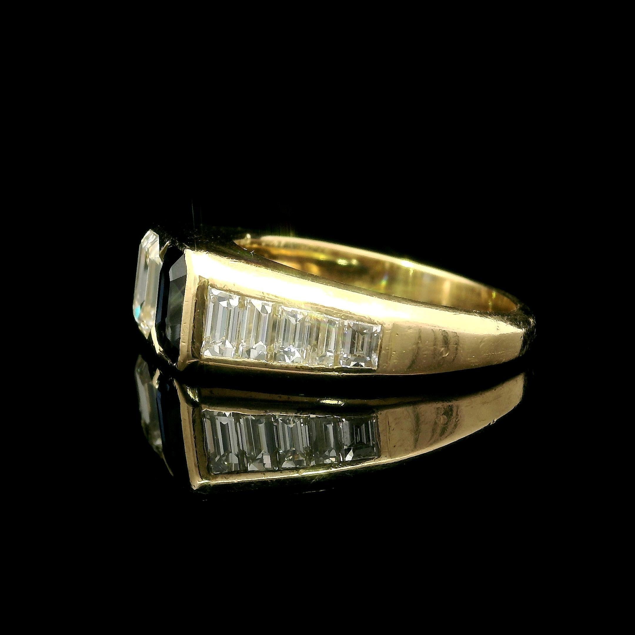 Van Cleef & Arpels 18k Gold 3.4 Karat Saphir-Diamant-Smaragdschliff-Ring im Angebot 1